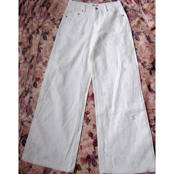 CHANEL Pants - Chanel Women Pants, sz. M, made in Italy, White, Cotton